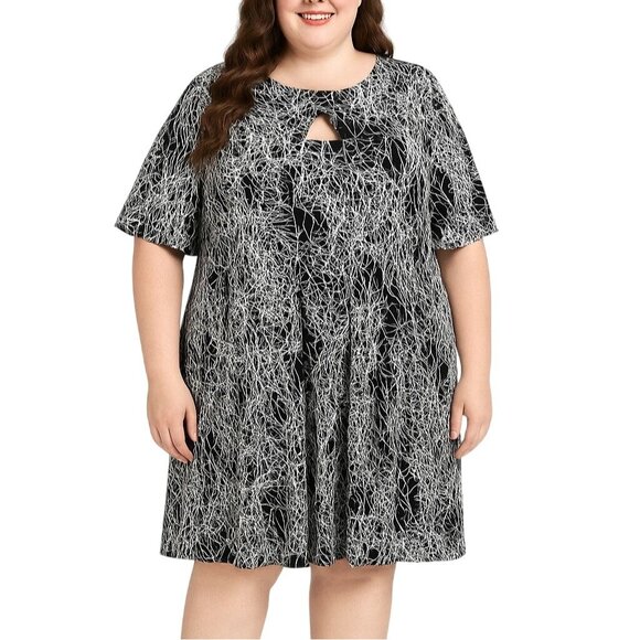 Avenue Plus Size 26/28 Dress Womens Black White Abstract Print Keyhole - Picture 1 of 10